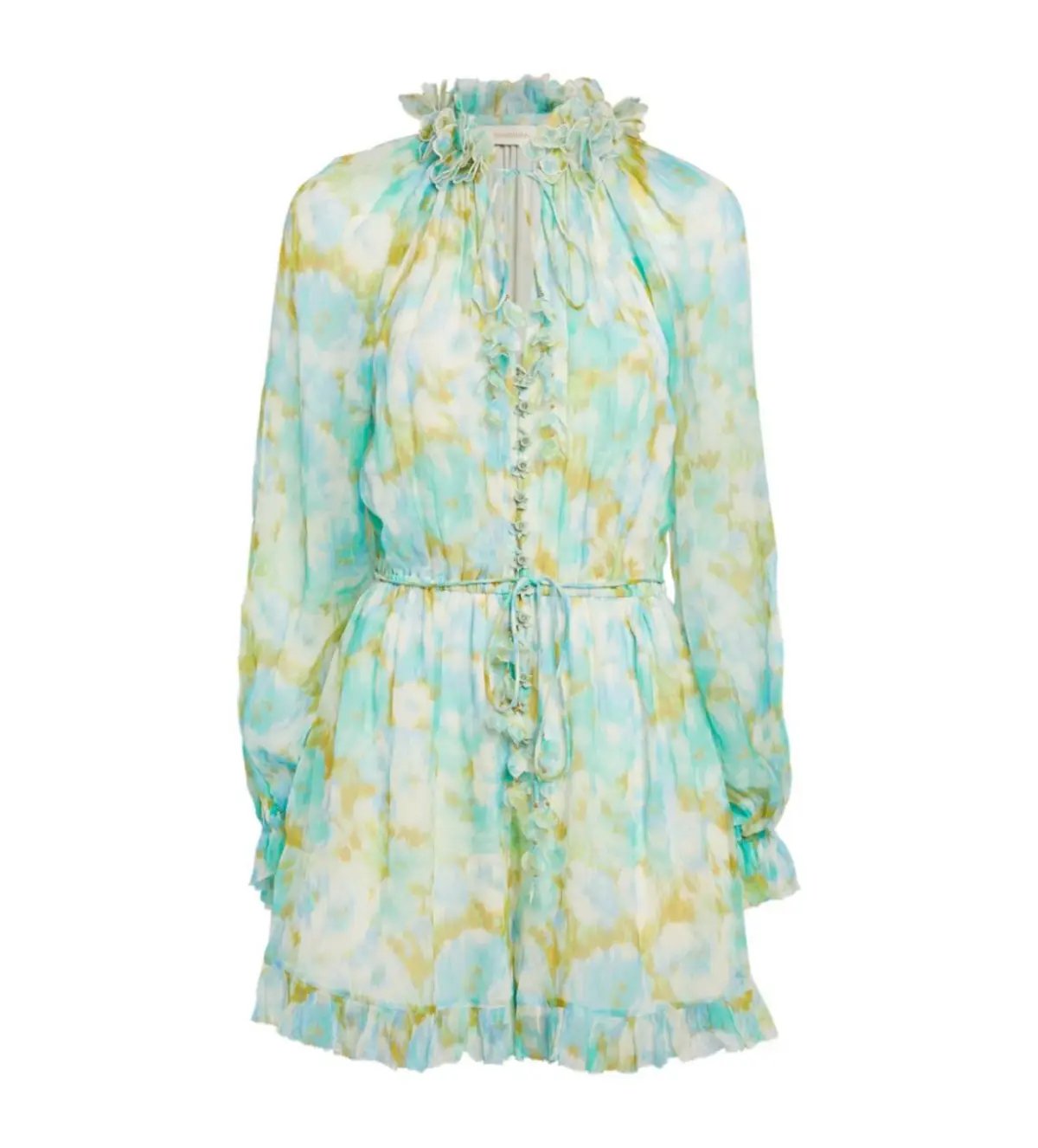 Zimmermann High Tide Flutter Embellished Floral-Print Silk-Crepon Playsuit Green Size 1/AU 8 photo 6
