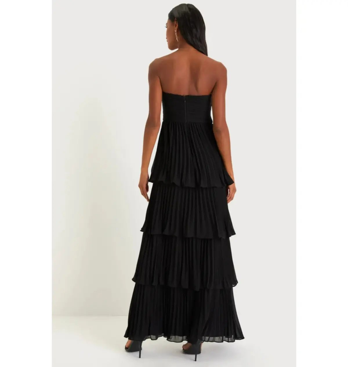 Lulus Seriously Sensational Strapless Tiered Maxi Dress Black Size AU 6 photo 4