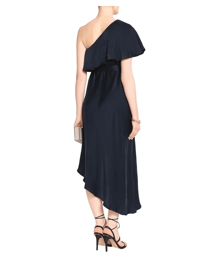 Zimmermann One Shoulder Ruffled Silk Midi Dress Navy Size 6 photo 2