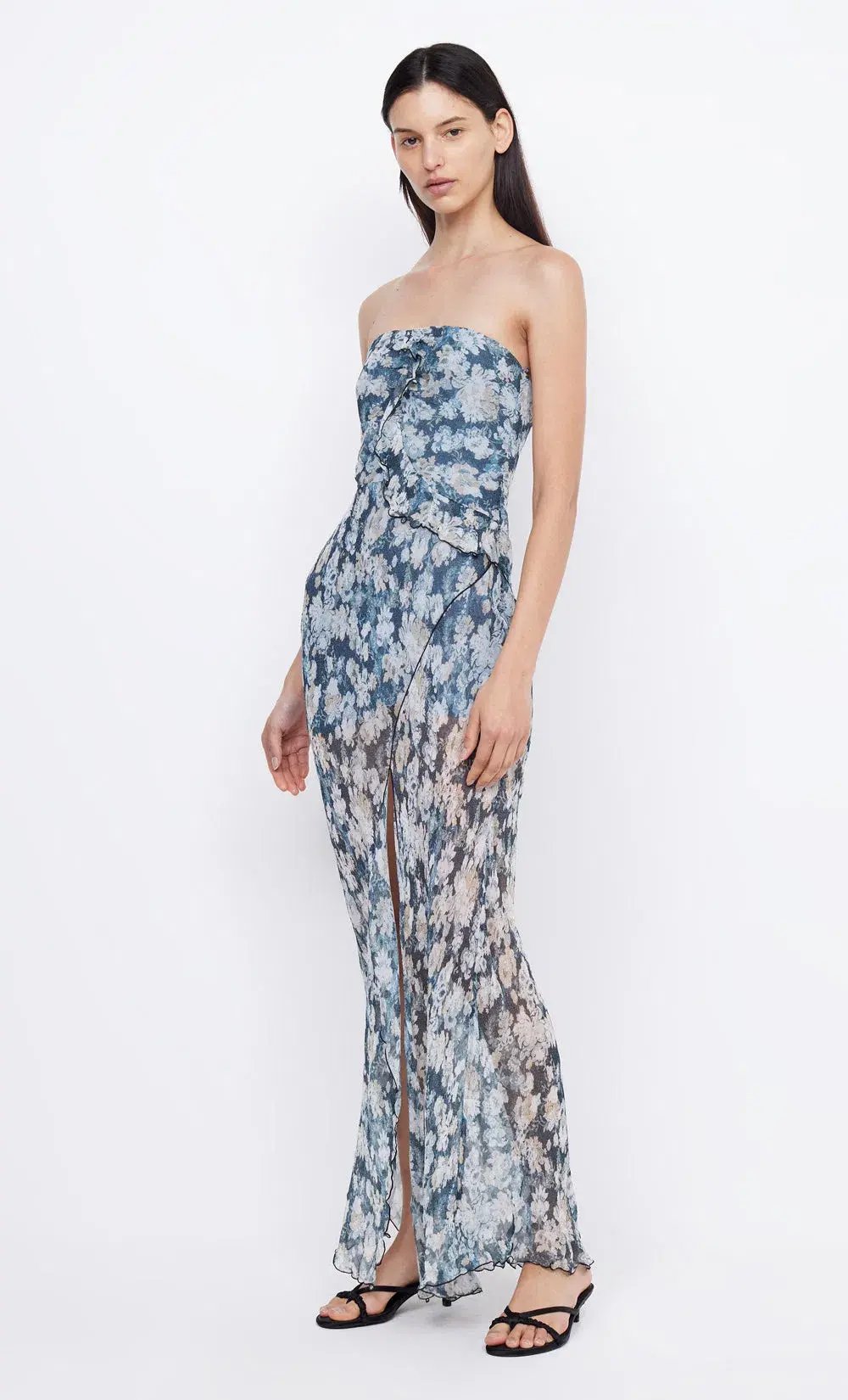 Bec & Bridge Opal Strapless Maxi Dress Denim Floral Size AU 6 photo 2