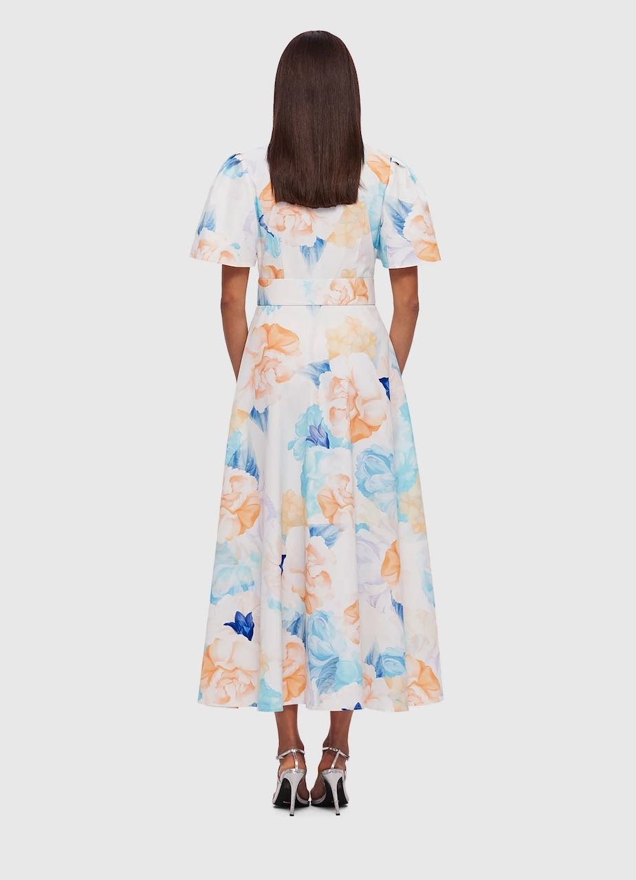 LEO LIN BIANCA SHORT SLEEVE MIDI DRESS - ROSEBUD PRINT IN CREAM photo 4