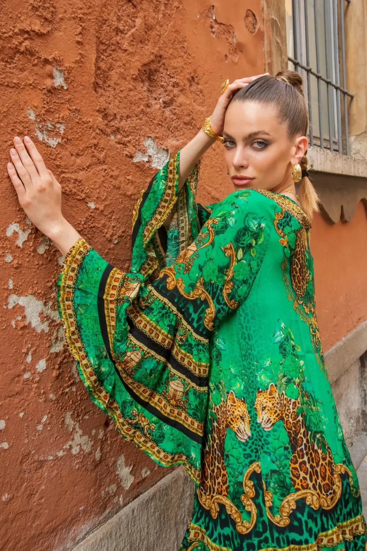 Czarina Emerald Leopardess Frill Dress Mini Green Leopard Print Size L / AU 14 photo 2