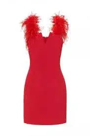 Rebecca Vallance Scarlett Feather Mini Dress Red Size AU 6 photo 3