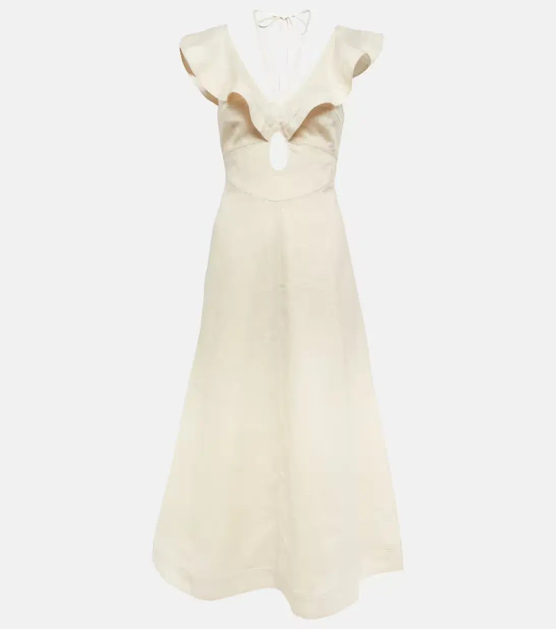 Zimmermann Halcyon Cutout Ruffled Shell Embellished Linen Midi Dress Cream Size 4/AU 16 photo 3