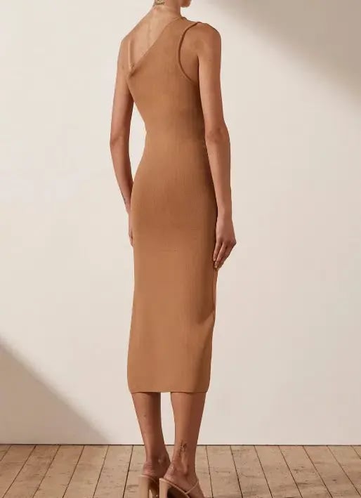 Shona Joy Basic One Shoulder Midi Dress in Tan Nude Size S photo 2