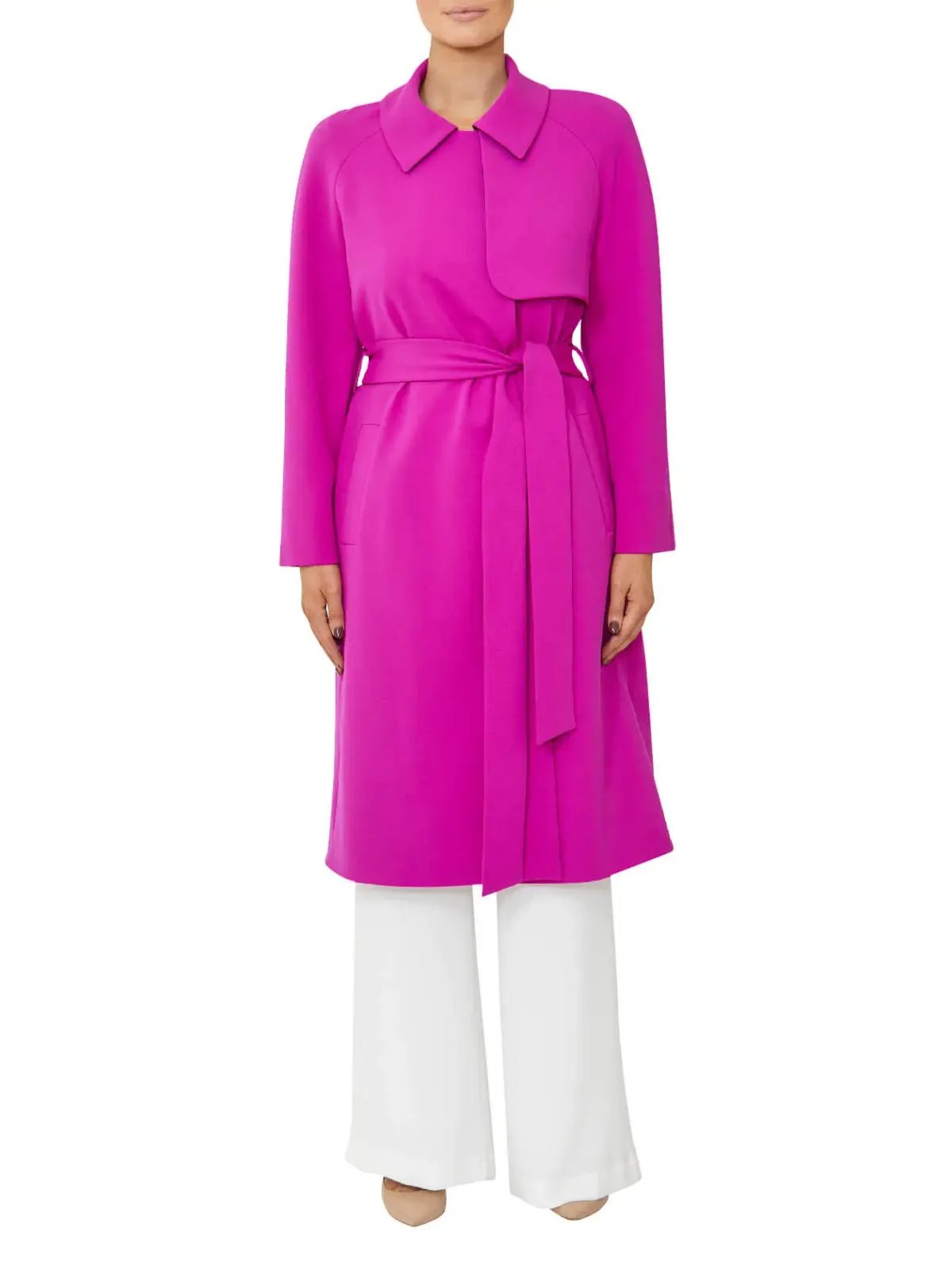 Anthea Crawford Pink Crepe Trench Coat Size 10 photo 3