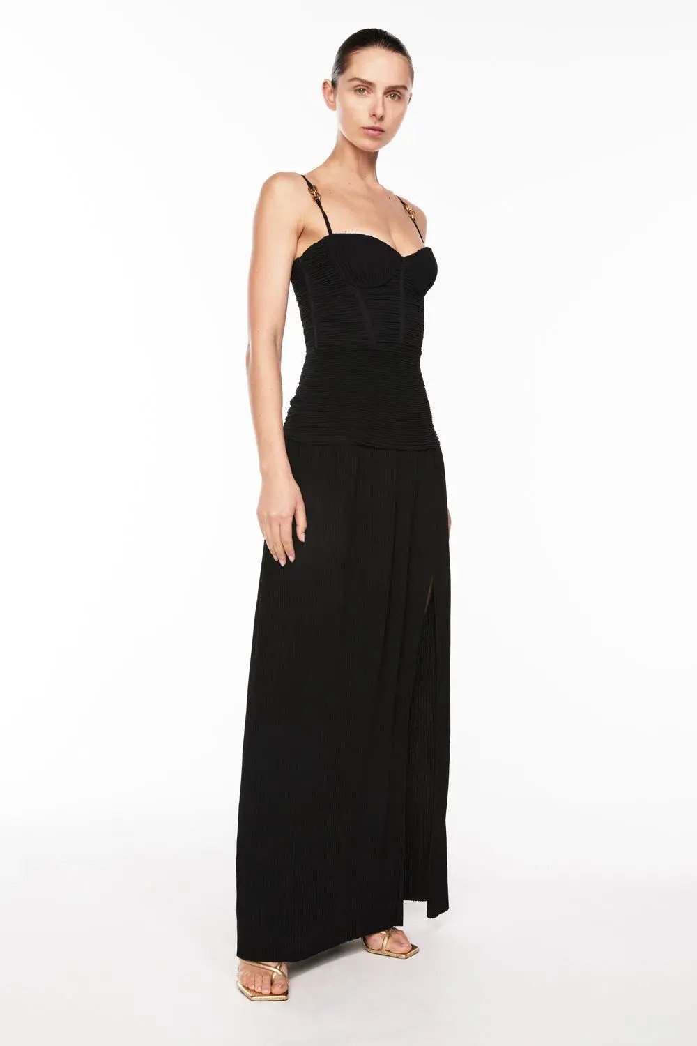 Manning Cartell Double Time Pleat Dress Black Altered Size 10 photo 2