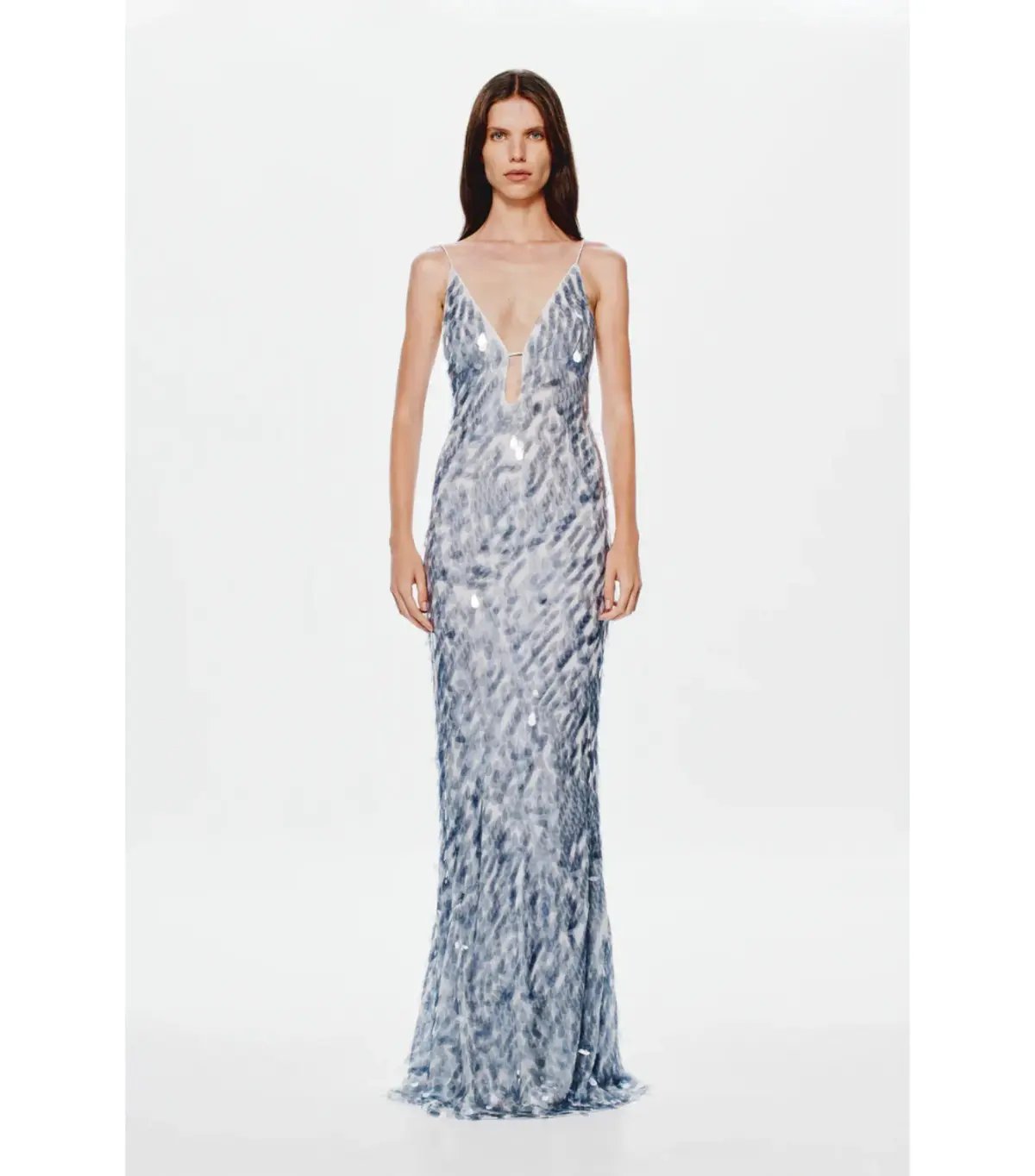Misha Sapphire Sequin Maxi Dress Grey Size 12/L photo 4