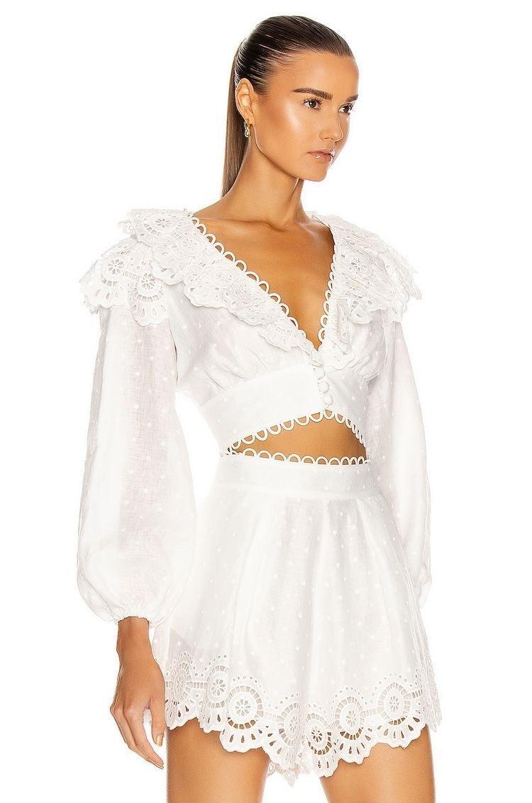 Zimmermann Bellitude Scallop Crop Top and Shorts Set Ivory Size 8 photo 2