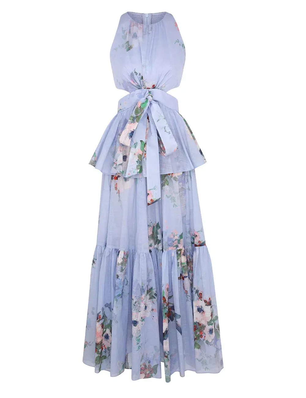 Zimmermann Everley Draped Bow Midi Dress Light Blue Watercolour Floral Size 0 / AU 8 photo 5
