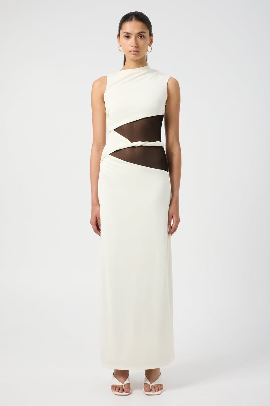 Third Form Interweave Drape Maxi Dress - Cream & Black photo 2