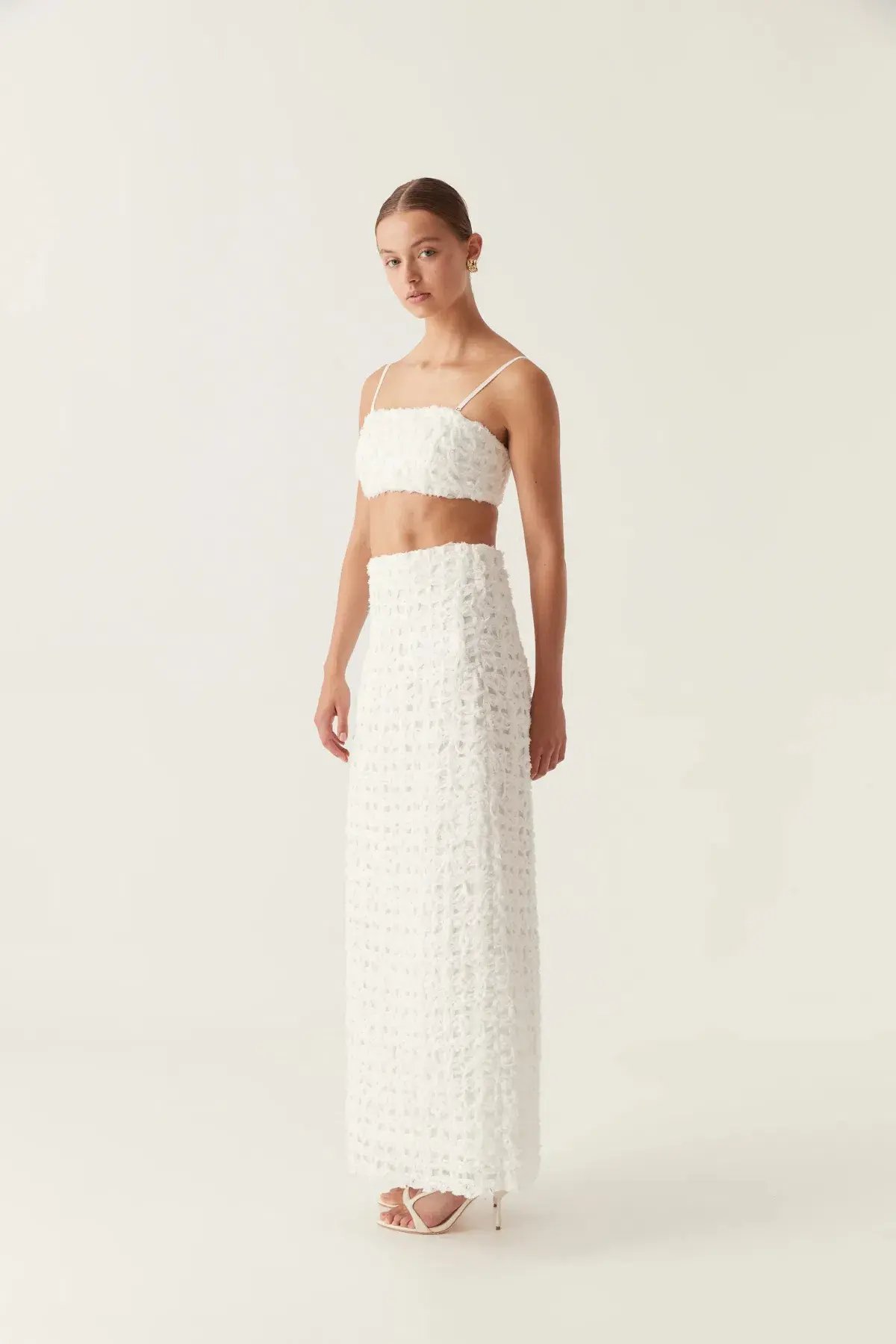 Aje Quintette Textured Midi Skirt and Bralette Set in Ivory Size 12 photo 4