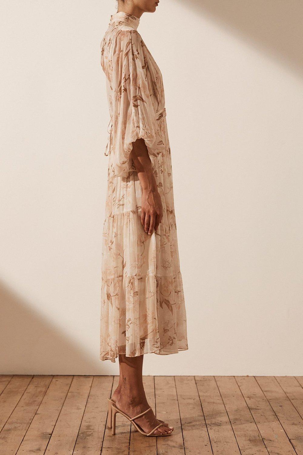 Shona Joy Nina Long Sleeve Backless Tiered Midi Dress Print Size 8 photo 2