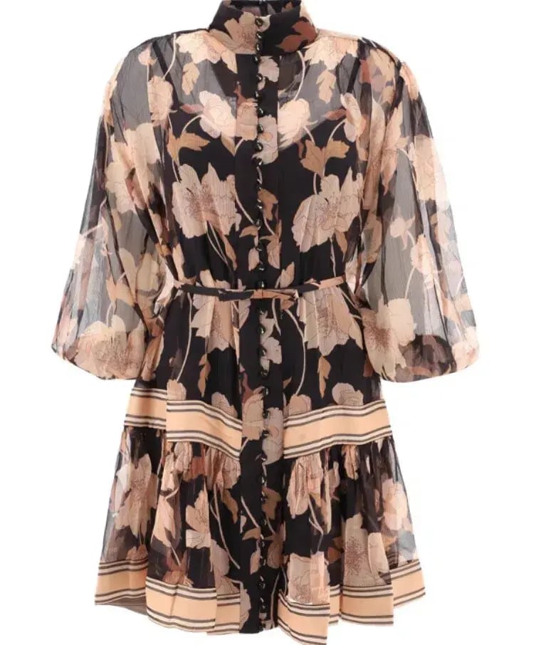 Zimmermann Concert Peonies Panelled Mini Dress Black Peonies Size 0 / AU 8 photo 2