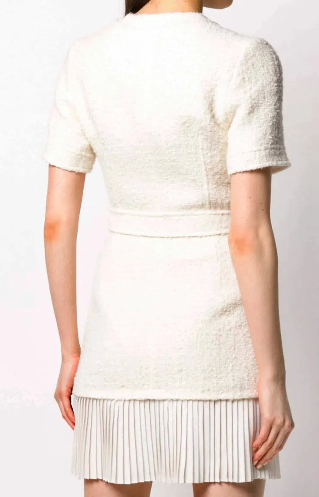 Sandro Tweed Pleated Trim Mini Dress in Ecru Size 34 FR / 6 AU photo 3