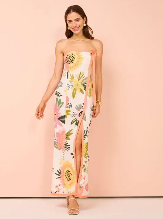 By Nicola Claudia Strapless Wrap Maxi Dress Potpourri/Melon Size 8 photo 2