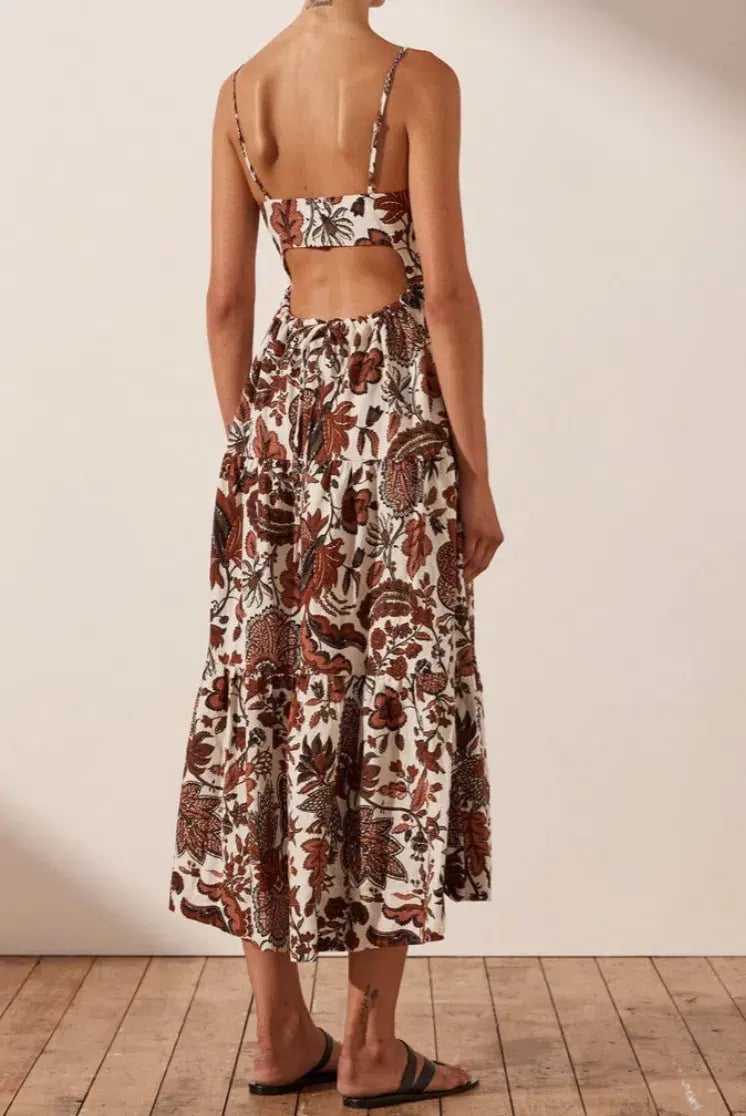 Shona Joy Catalina Lace Up Backless Midi Dress Print Size 8 photo 4