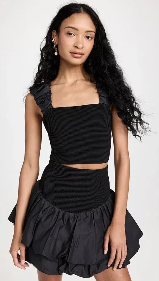Aje Allard Ruched Strap Knit Top & Turner Bubble Skirt Set Black Size 6 photo 2