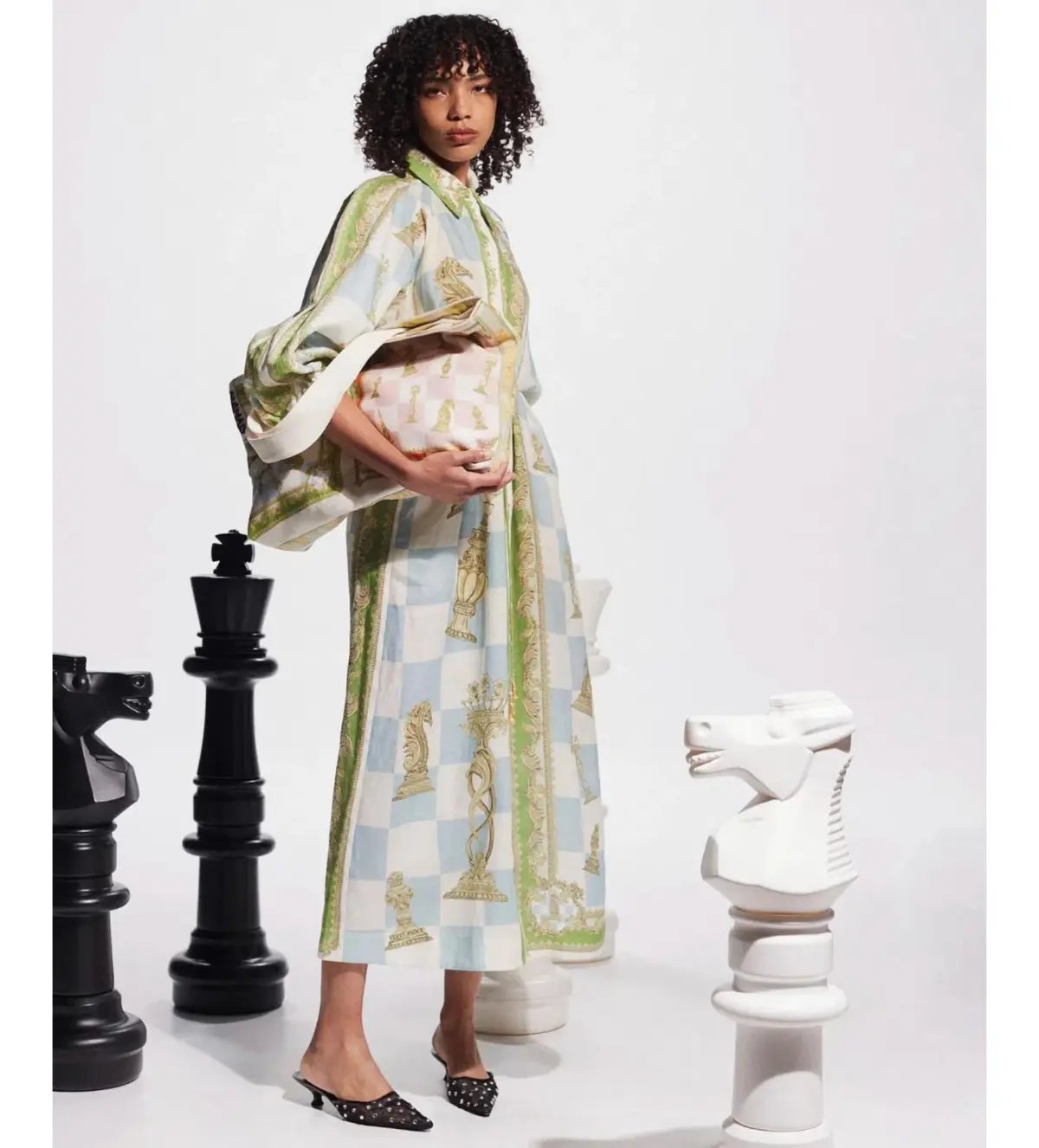Alemais Checkmate Linen Midi Shirtdress Multi Print Size AU 16 photo 4