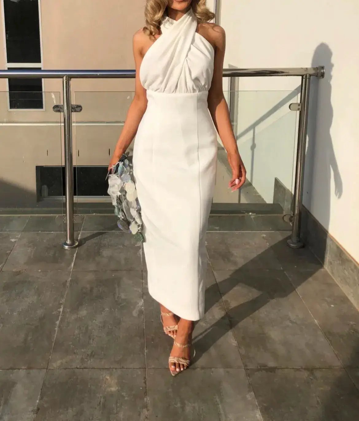 Misha Vedette Halter Midi Dress White Size 6 photo 3