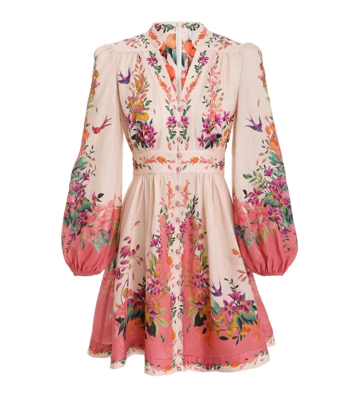 Zimmermann	Trapicana Plurige Mini Dress Cream/Floral Size 3/Au 14 photo 2