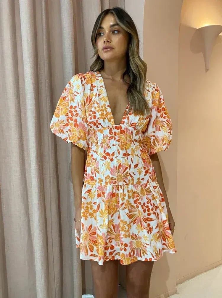By Nicola Fiesta Stitch Waist Mini Dress Floral Size 8 photo 2