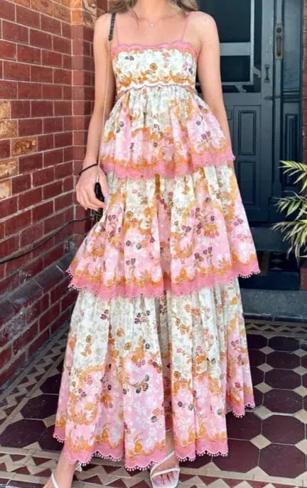 Zimmermann Laurel Frill Midi Dress Floral Cream Size 0 / AU 8 photo 3