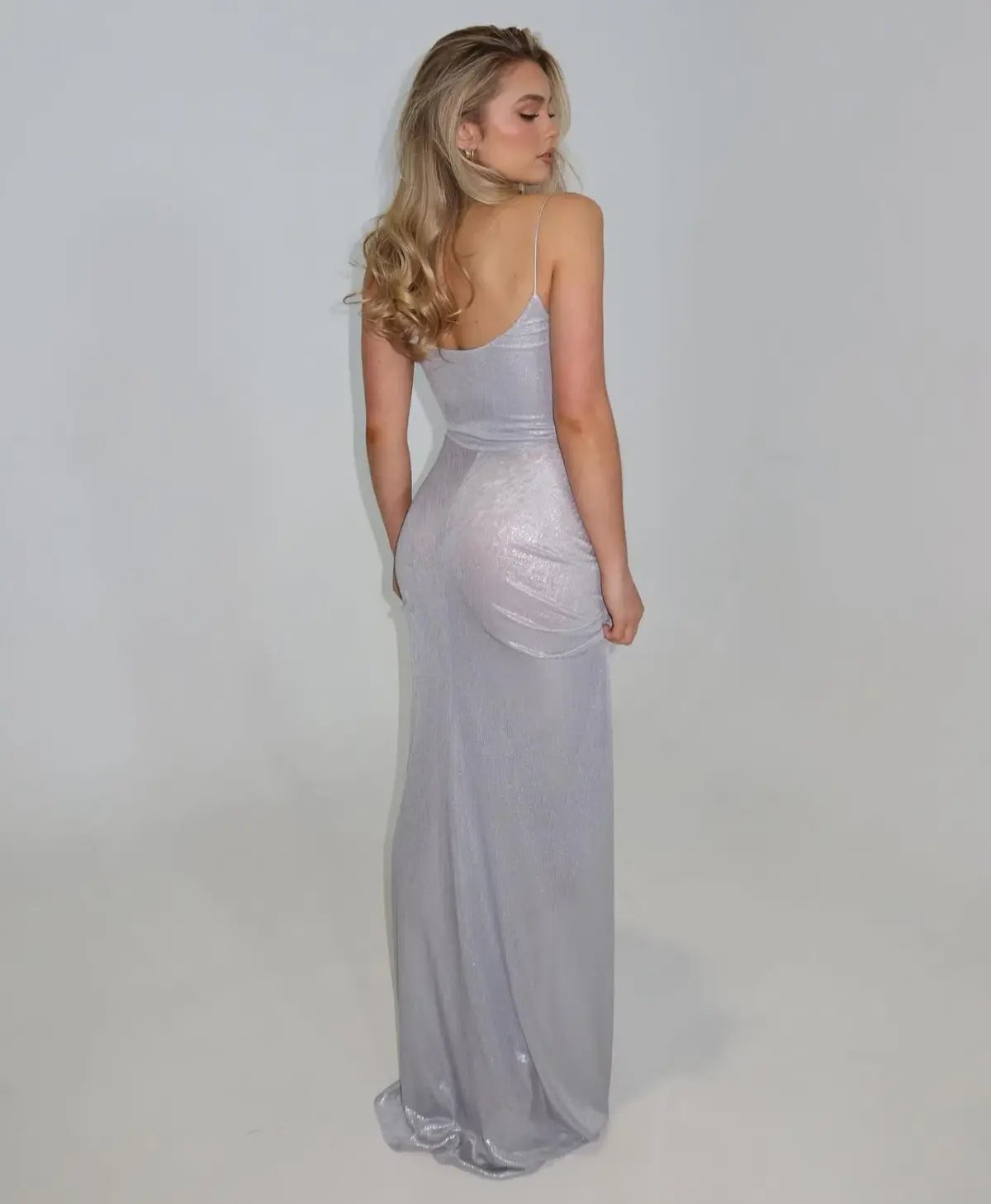 Natalie Rolt Allora Floor Length Gown Silver Metallic Size 8 photo 2