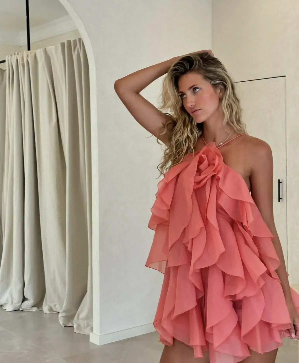Aje Pandorea Layered Mini Dress Washed Coral Size 12 photo 5