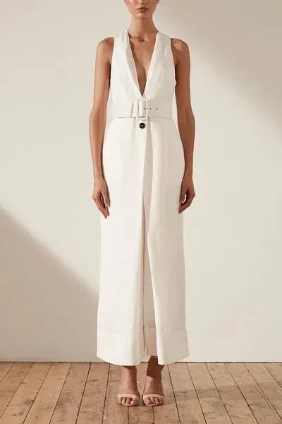 Shona Joy Gaia Sleeveless Belted Wide Leg Jumpsuit White Size 6 photo 2