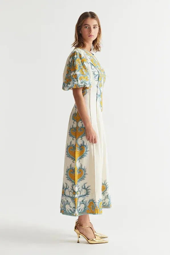 Antipodean Paloma Pin Tuck Dress in Dandelion and Steel Size 10 photo 4