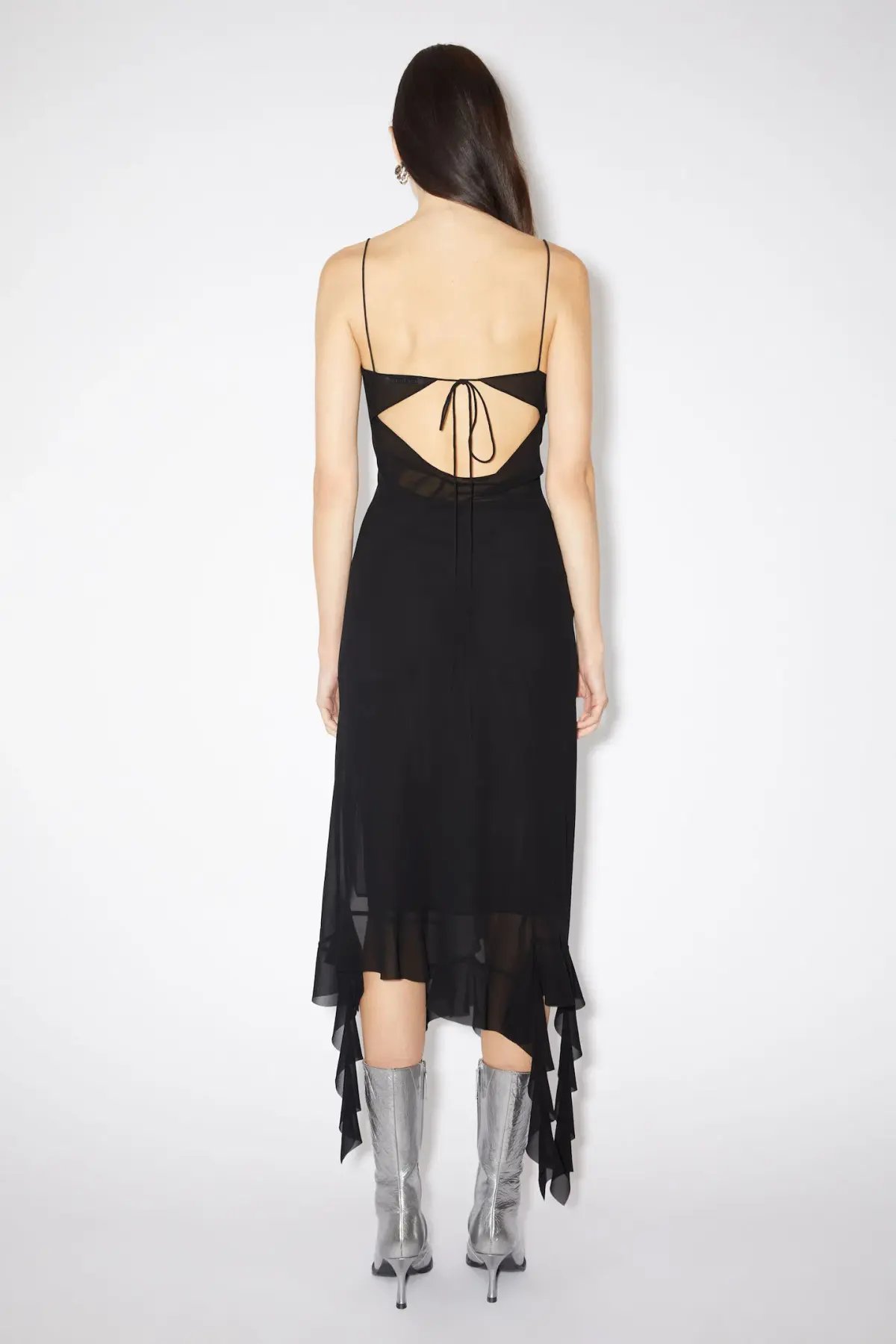 Acne Studios Asymmetrical Ruffled Midi Strap Dress in Black Size 10 photo 3