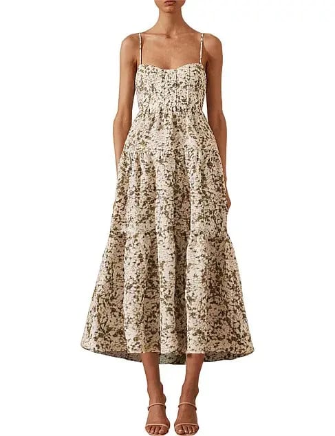 SHONA JOY SUZETTE TIERED MIDI LINEN DRESS photo 3