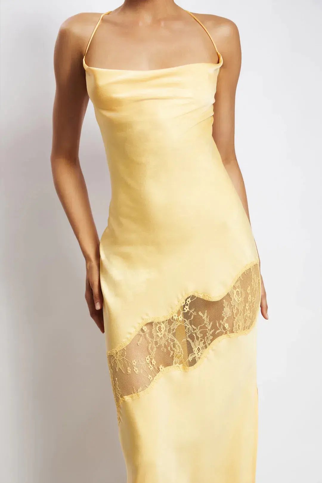 Meshki Chandra Lace Detail Satin Maxi Dress Lemon Size 14 photo 6