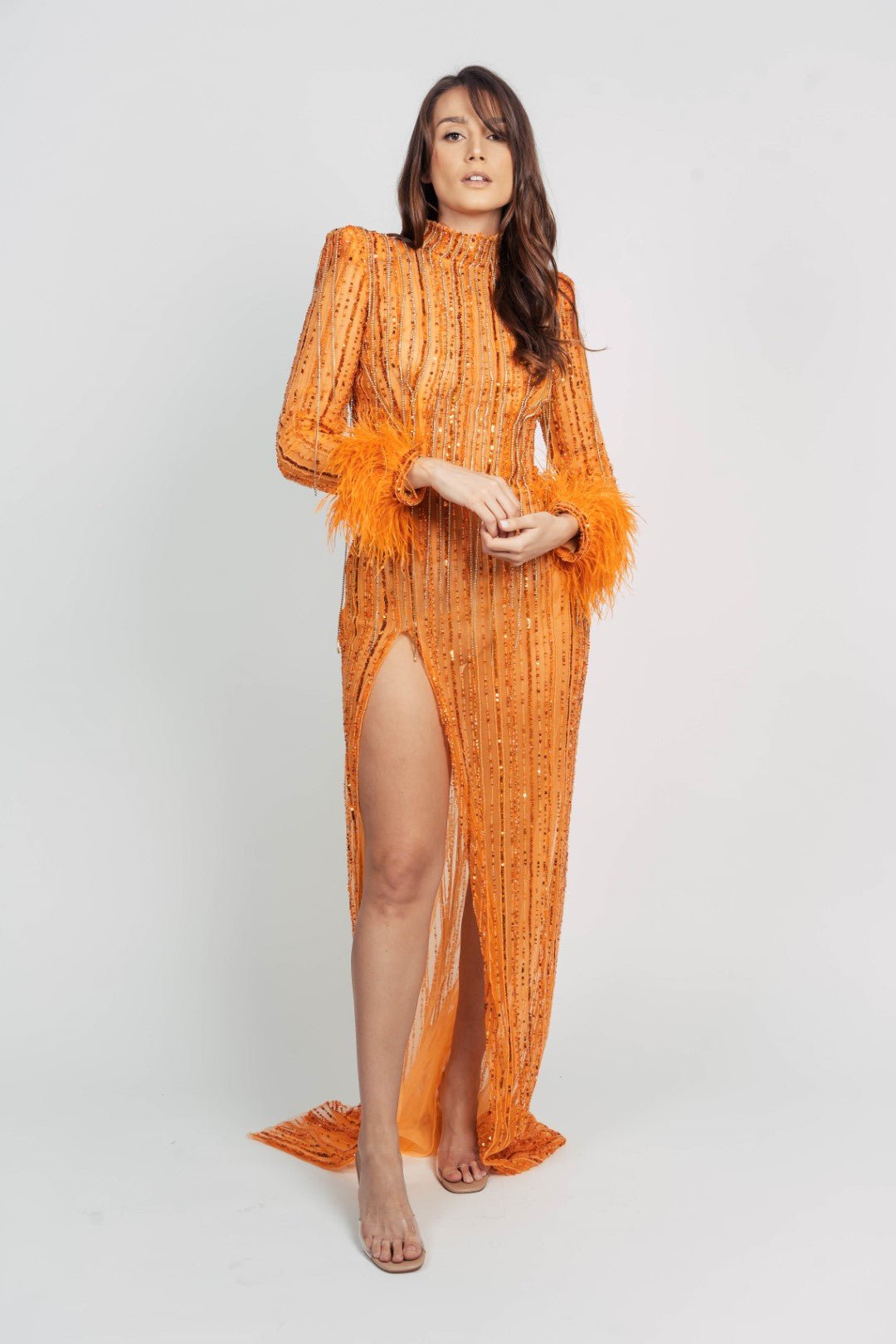 LUNAR FEATHER SLEEVE DRESS BY MY SECRET WARDROBE ORANGE photo 9