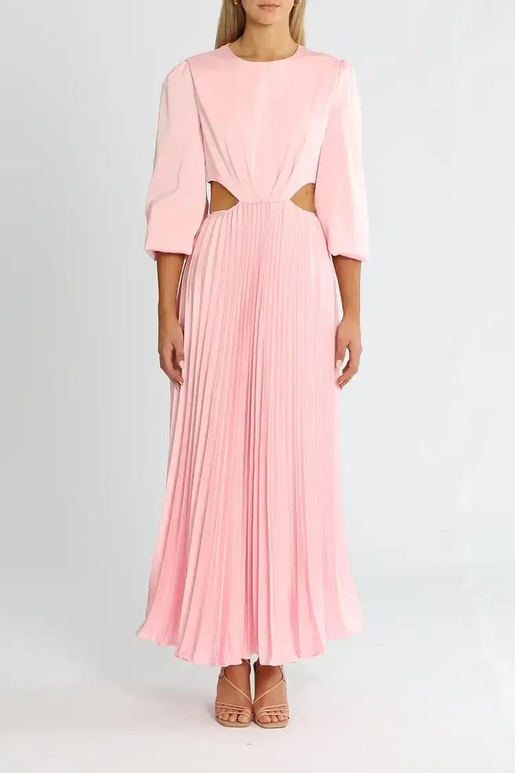 Elle Zeitoune Barry Satin Long Sleeve Midi Dress in Candy Pink Size 8 photo 2
