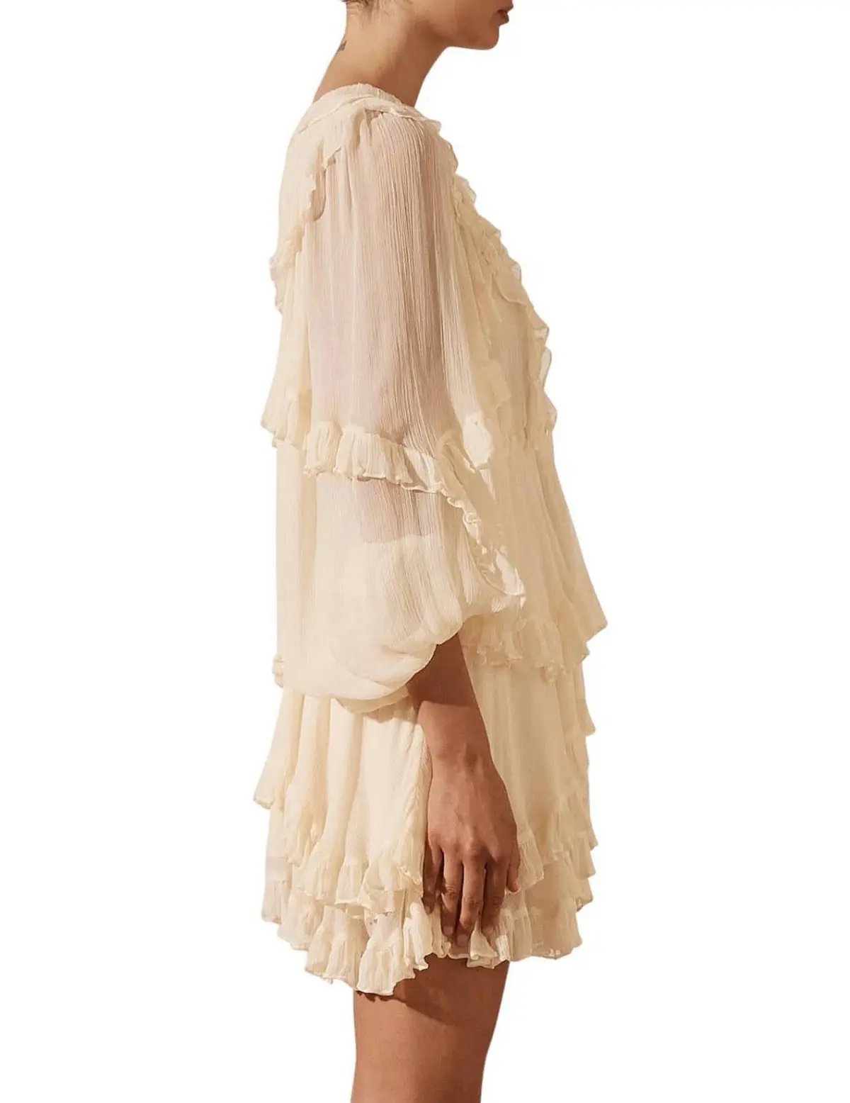 Shona Joy Iris Balloon Sleeve Mini Dress Cream Size AU 8 photo 4
