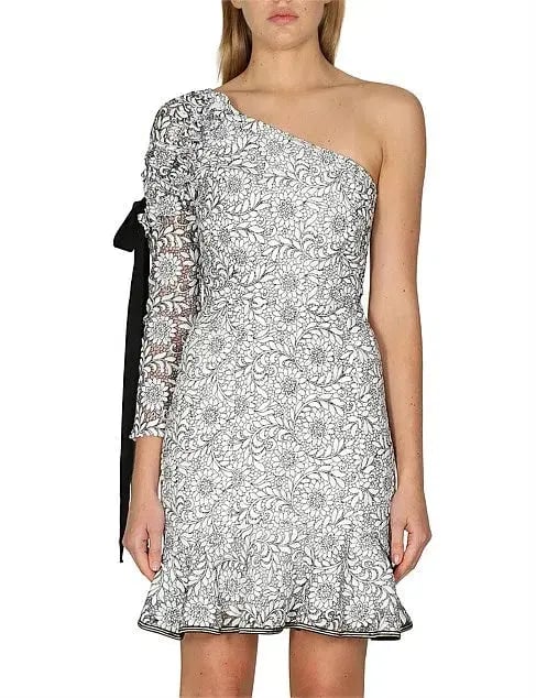 Rebecca Vallance Sophia One Shoulder Dress White Floral Size 8 photo 3