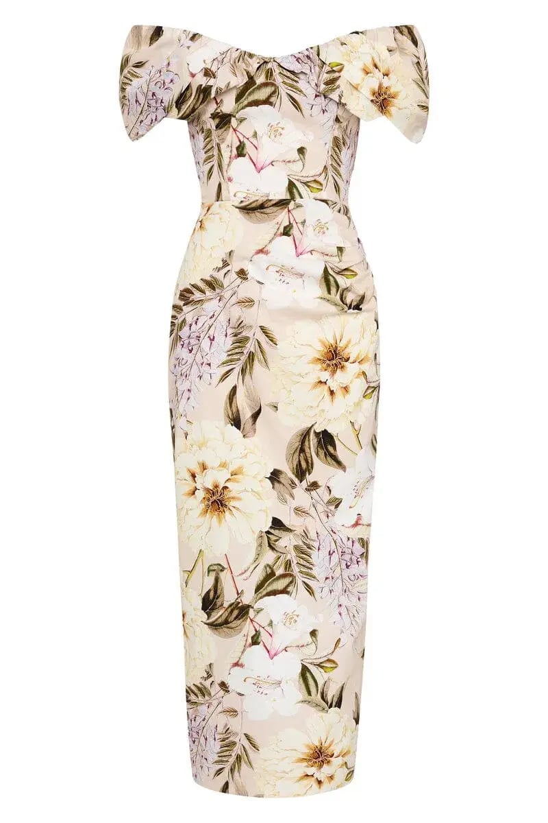Sofia The Label Hailey Off Shoulder Midi Dress In Flora Print Size 6 photo 5
