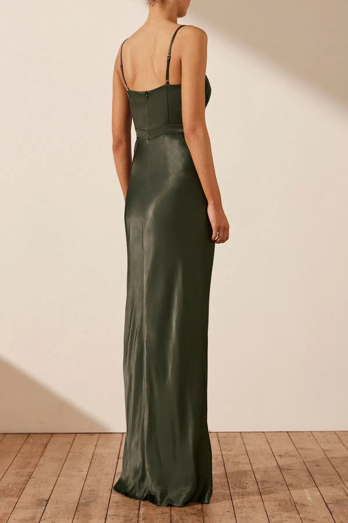 Shona Joy La Lune Corded Ruched Maxi Dress in Forest Green Size 8 photo 3