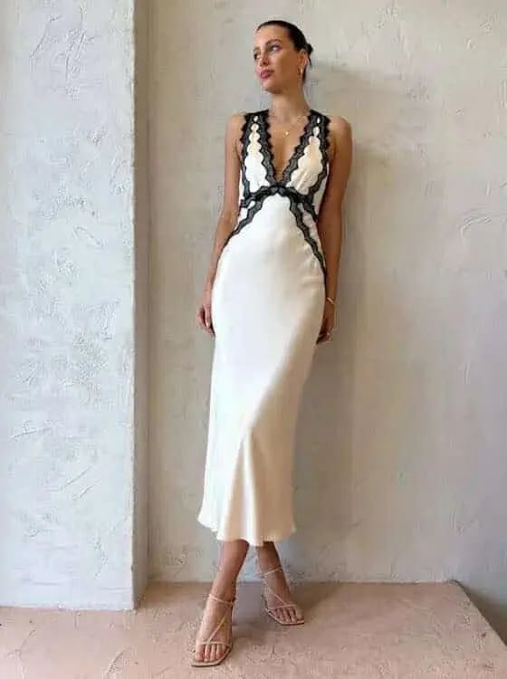 Shona Joy Camille Lace Cross Back Midi Dress in Cream/Black Size 10 photo 4