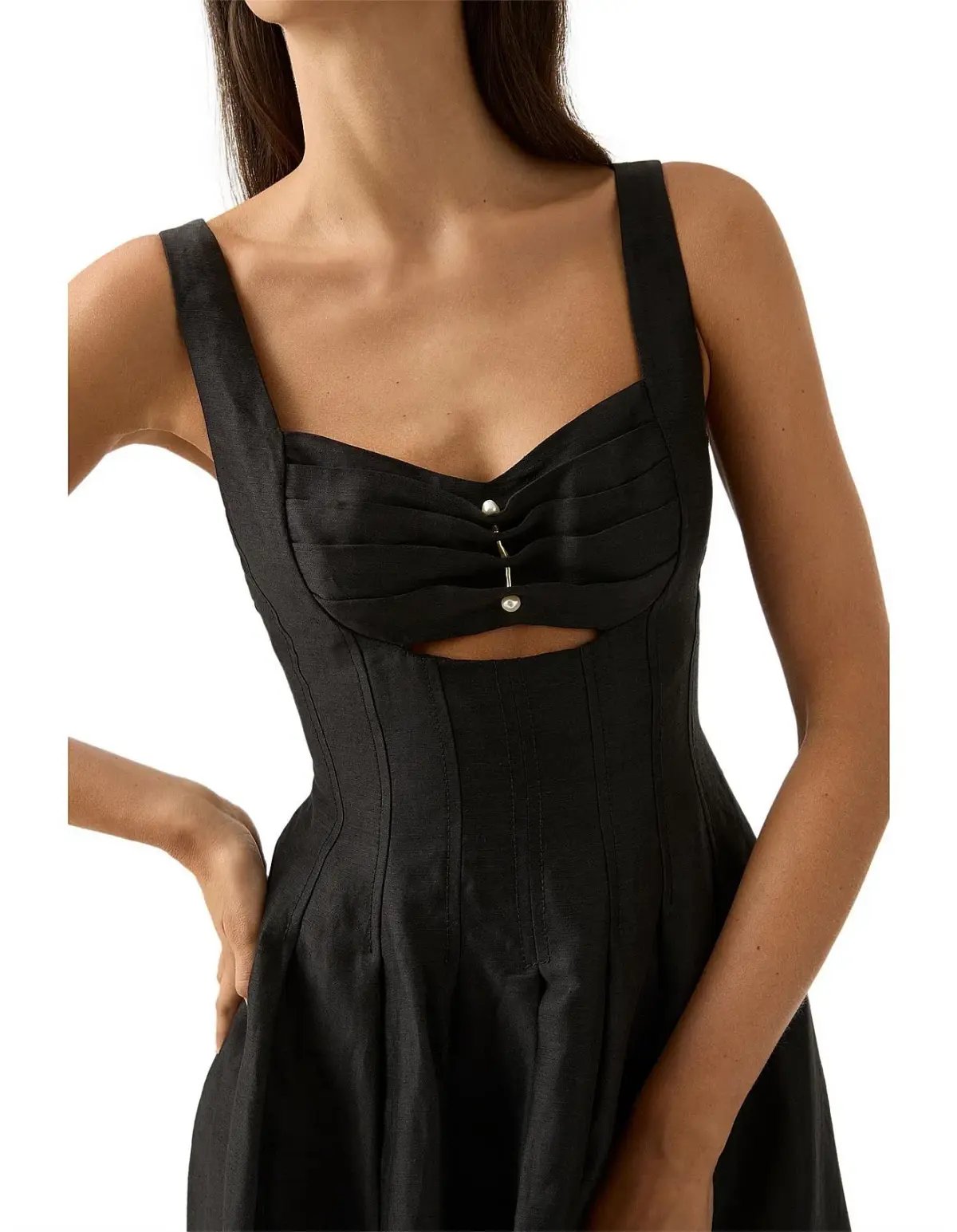 AJE Divinity Pearl Pin Midi Dress Black Size AU 6 photo 3