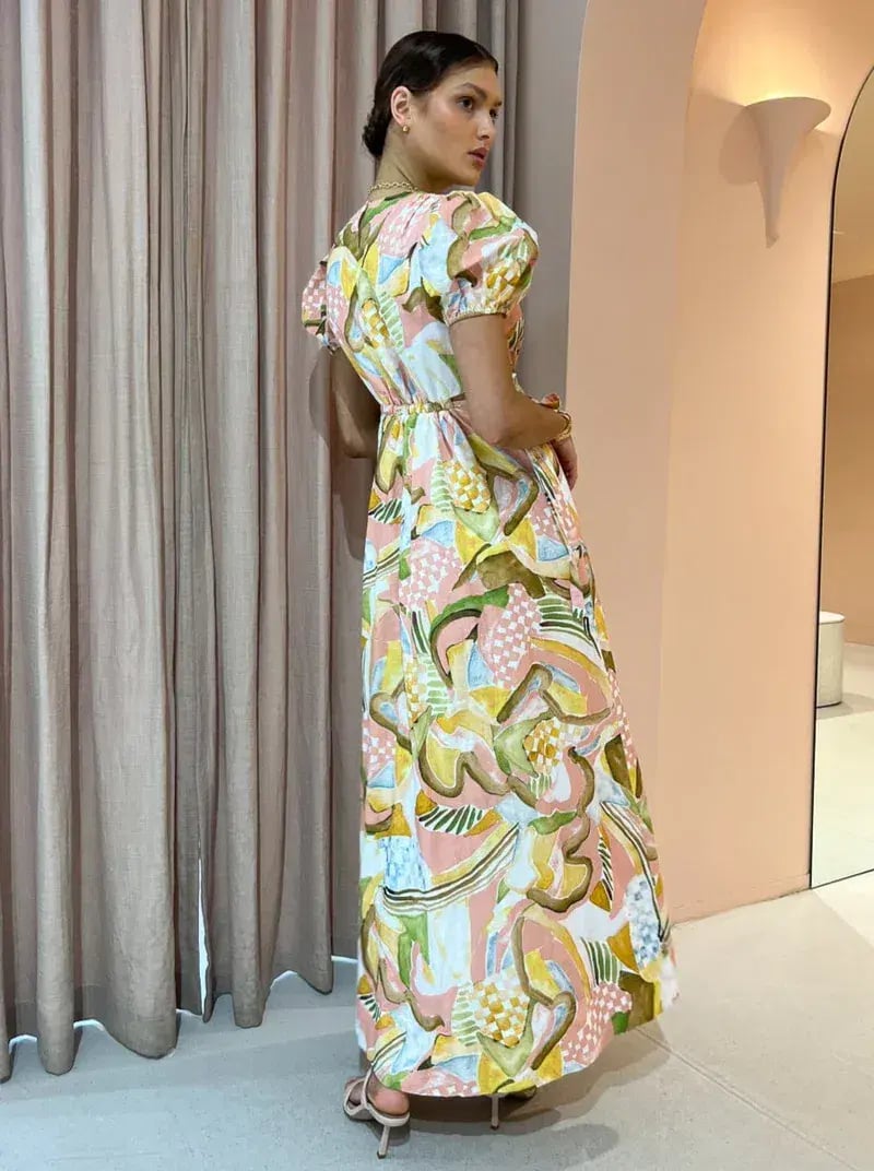 By Nicola Ahoy Plunge Neckline Maxi Dress in Swirl Check Size 10 photo 2