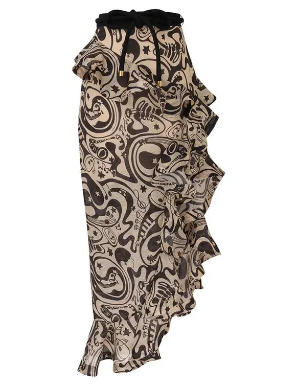 Zimmermann The Matchmaker Waterfall Skirt in Black/Tea Abstract Musical Size 0/Au photo 2