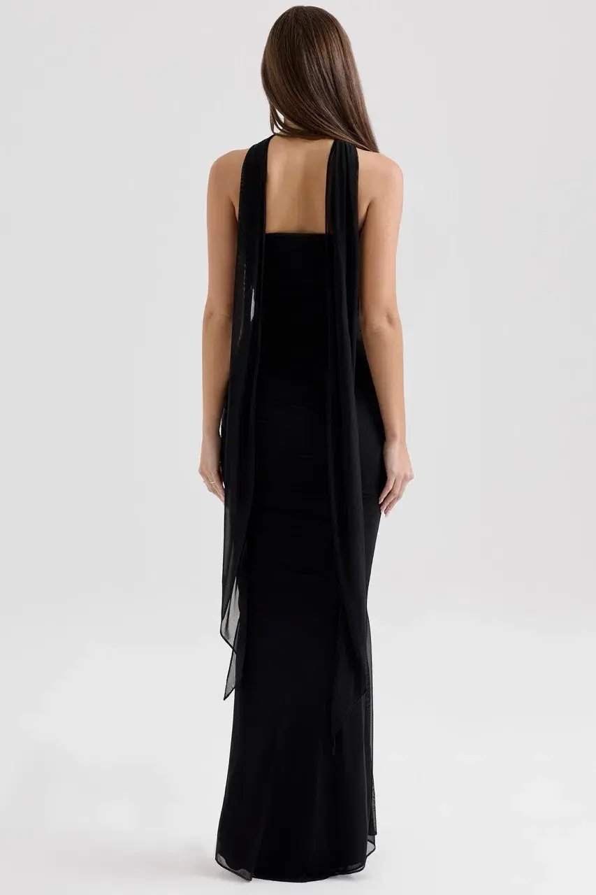 House of CB Black Hallie Strapless Corset With Neck Scarf & Cassidy Fluted Hem Maxi Skirt Set Size in Black XS / AU 6 photo 3