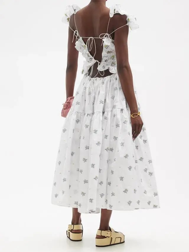 Cecilie Bahnsen Livia Embroidered Tie Back Dress in White Size 8 photo 2
