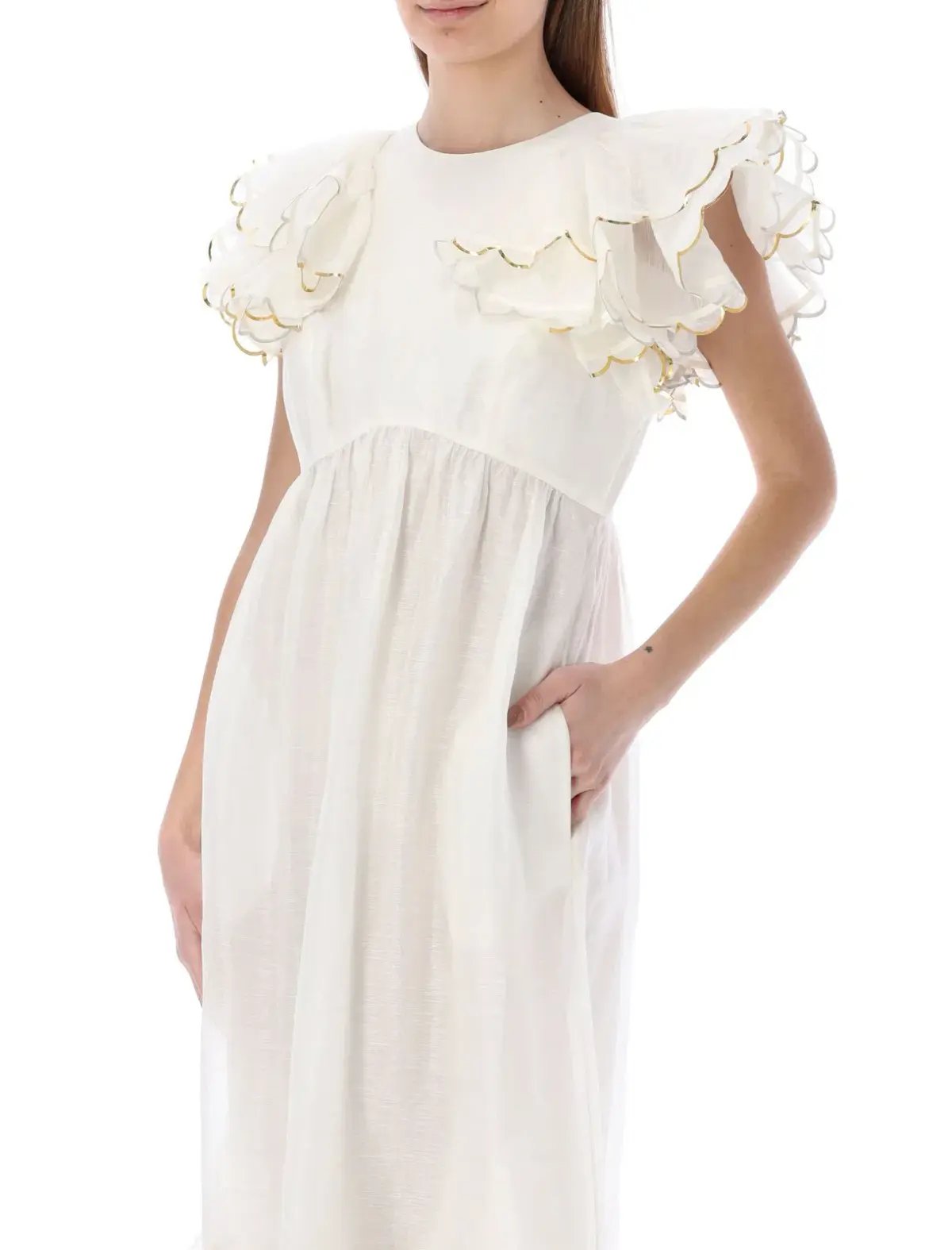 Zimmermann Dancer Scalloped Midi Dress in Ivory Size 0/AU 8 photo 2