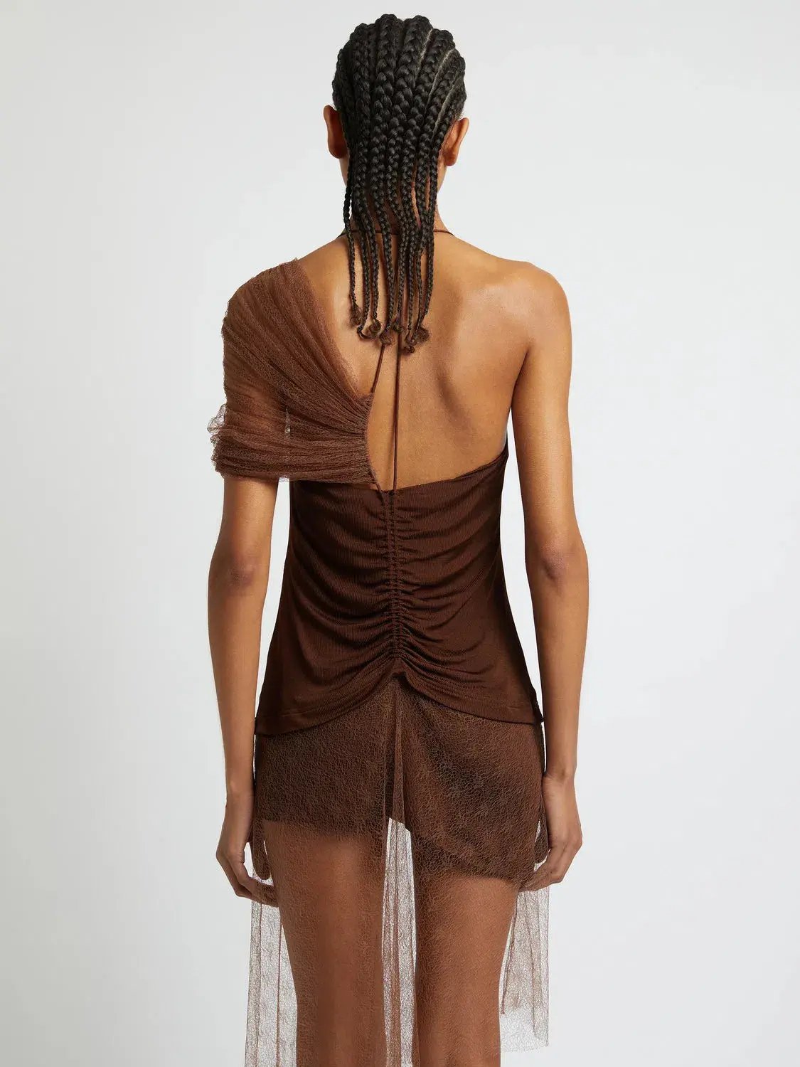 Christopher Esber Vapor Lace Shawl Dress Cacao Size AU 8 photo 4