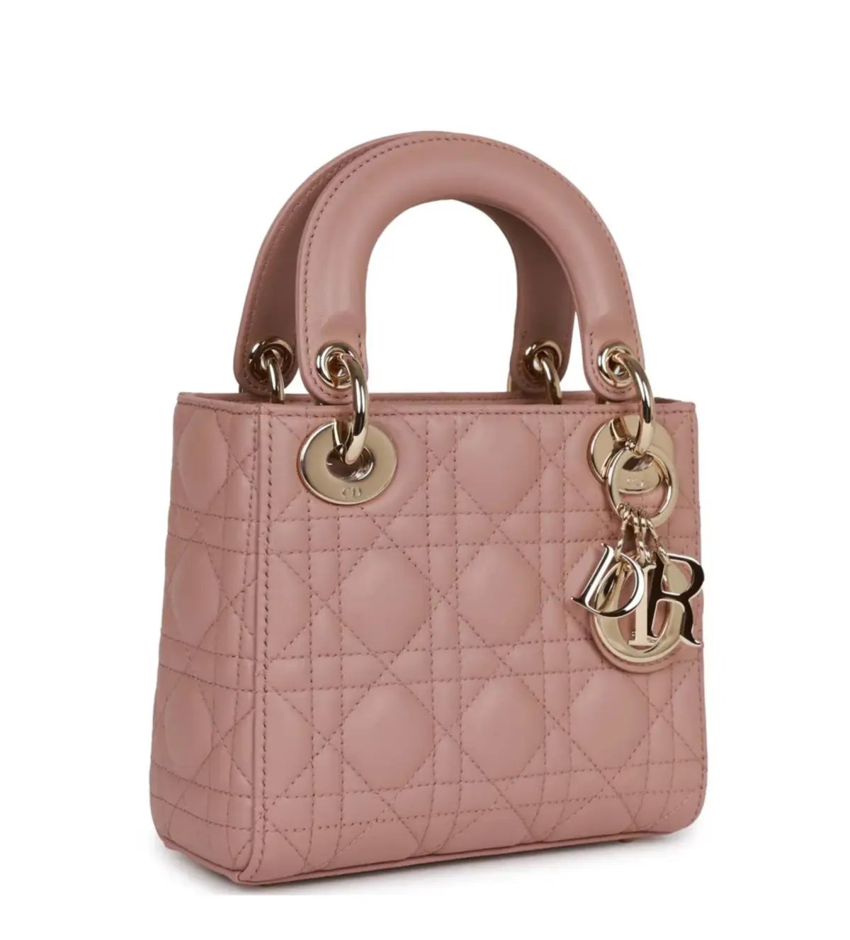 Christian Dior Mini Lady Bag Cannage Lambskin Light Gold Hardware in Blush photo 2