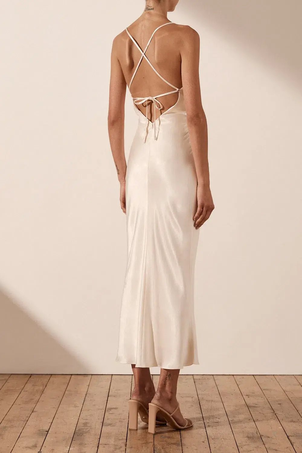Shona Joy La Lune Asymmetrical Bias Cowl Midi Dress in Cream Size 14 photo 2